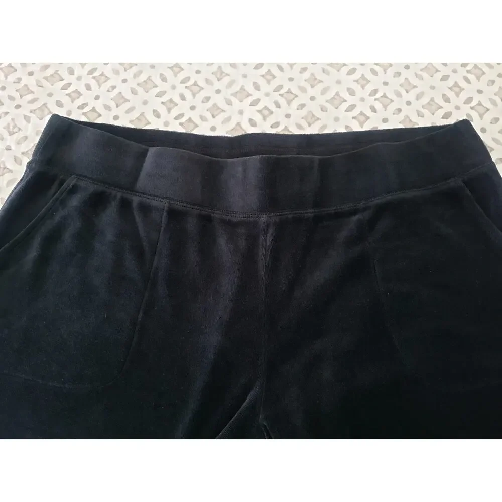 Denim & Co Size Petite 1X Black Active Velour Straight Leg Pants A712026 NWOT